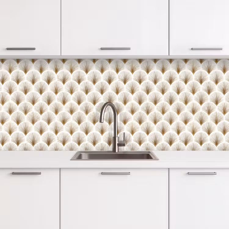 Schienale cucina - Ventagli - Art Déco - Eleganti - Oro - Bianco — 4