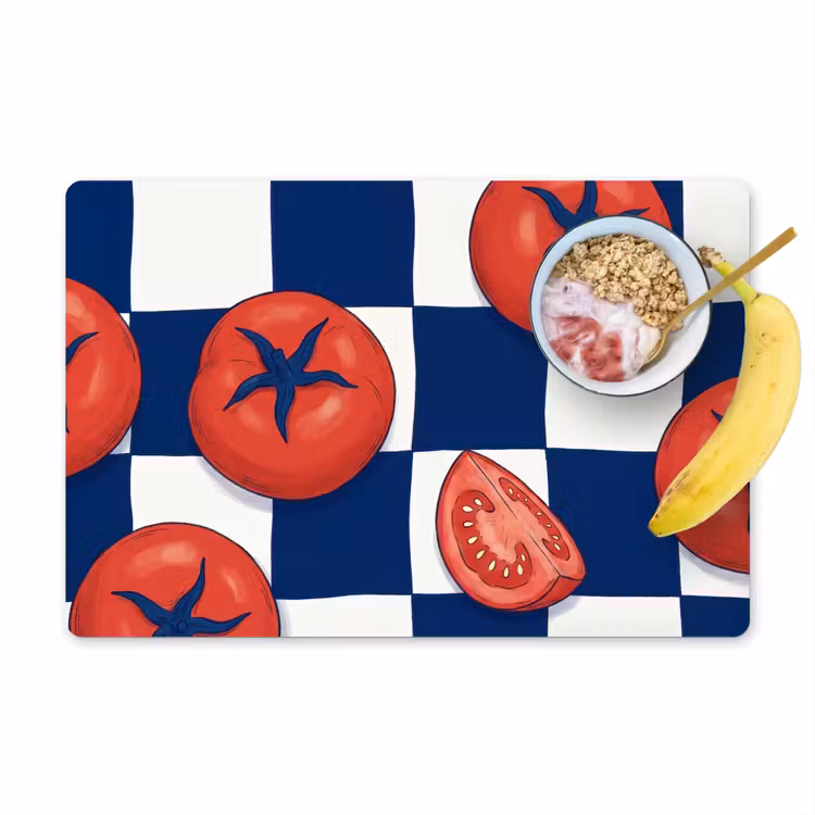 Tovaglietta – 6 pezzi - Cibo - Pomodori - Cucina - Illustrazione - Rosso-Blu — 1