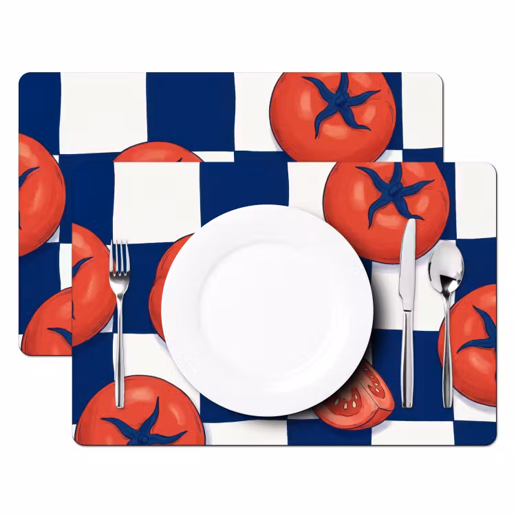 Tovaglietta – 6 pezzi - Cibo - Pomodori - Cucina - Illustrazione - Rosso-Blu — 2