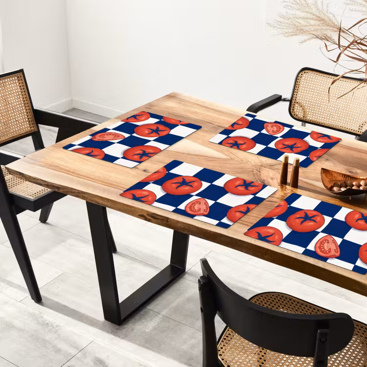 Tovaglietta – 6 pezzi - Cibo - Pomodori - Cucina - Illustrazione - Rosso-Blu — 4