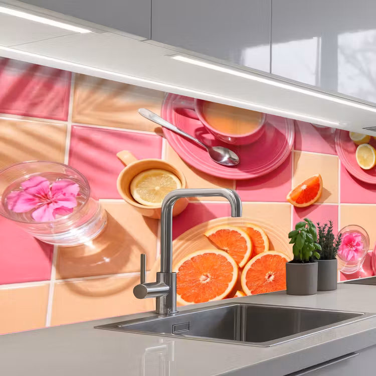 Schienale cucina - Cibo - Agrumi - Nature morte - Rosa - Arancione — 2