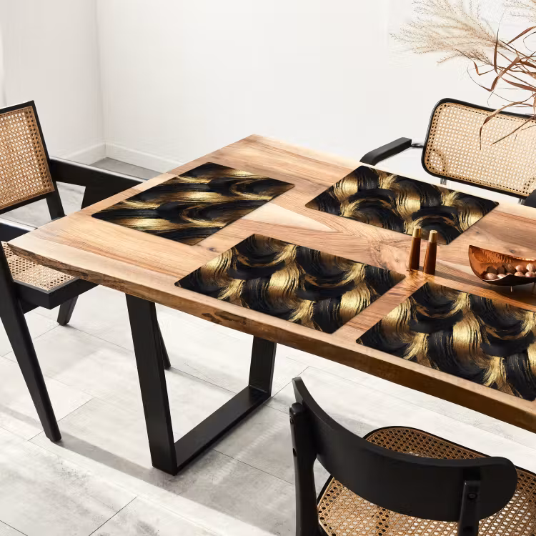 Tovaglietta – 6 pezzi - Pennellate - Astratto - Oro - Nero — 4