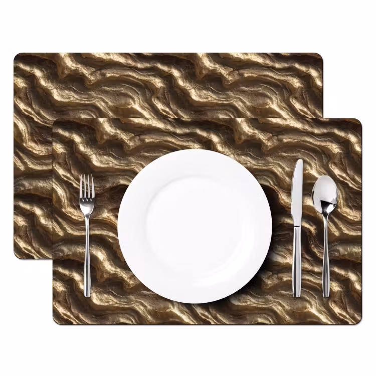 Tovaglietta – 6 pezzi - Rilievo - Onde - Astratto - Oro bronzo — 2