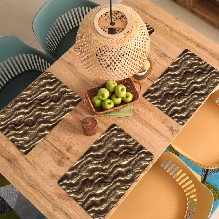 Tovaglietta – 6 pezzi - Rilievo - Onde - Astratto - Oro bronzo — 3