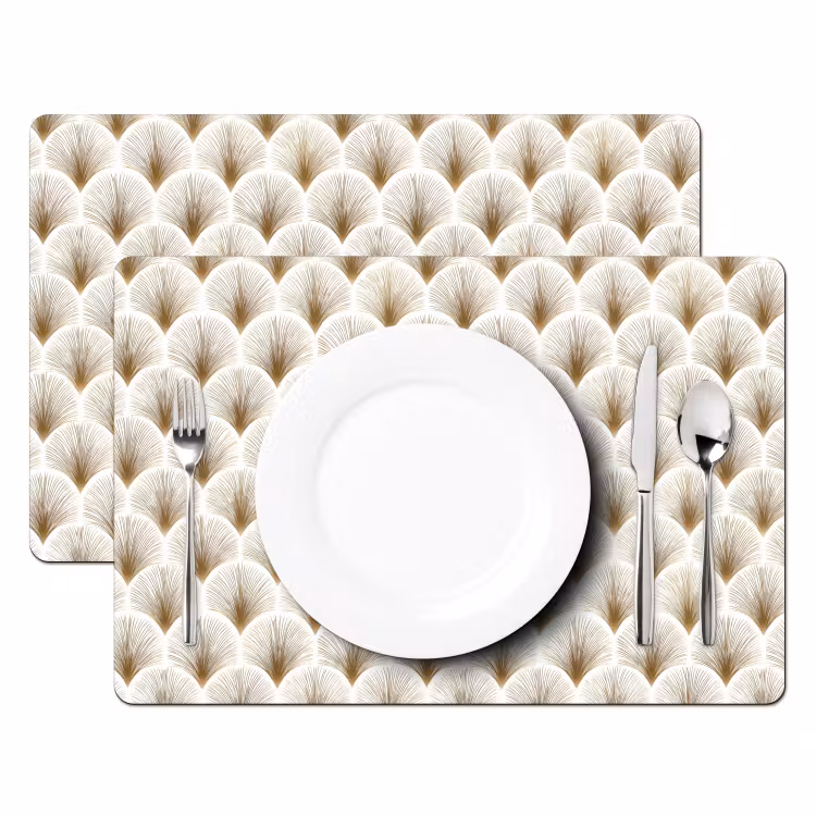 Tovaglietta – 6 pezzi - Ventagli - Art Déco - Eleganti - Oro - Bianco — 2