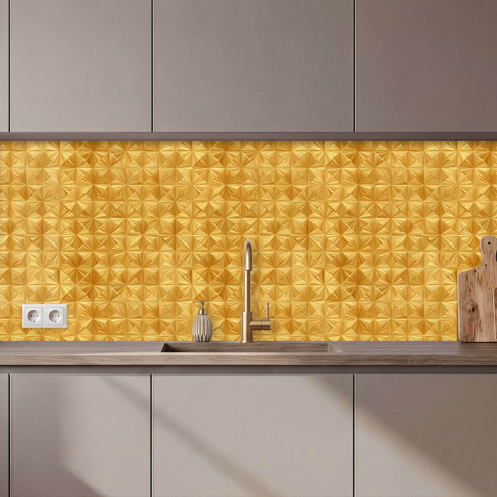 Schienale cucina - Piastrelle - Geometriche - A rilievo - Oro — 1