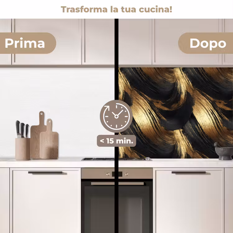 Schienale cucina - Pennellate - Astratto - Oro - Nero — 3