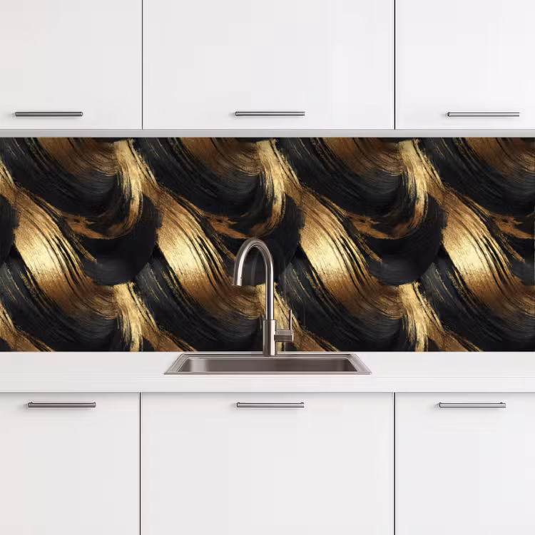 Schienale cucina - Pennellate - Astratto - Oro - Nero — 4
