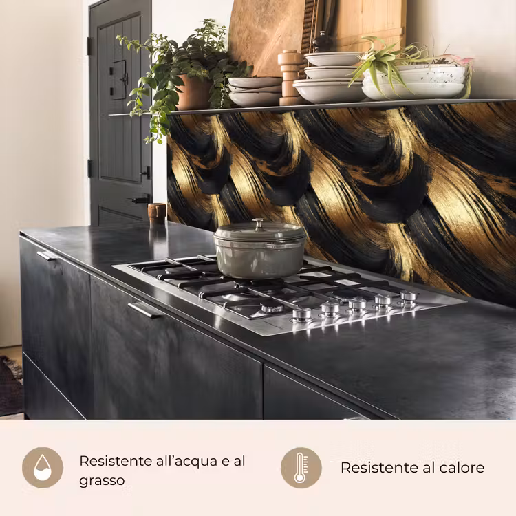 Schienale cucina - Pennellate - Astratto - Oro - Nero — 5