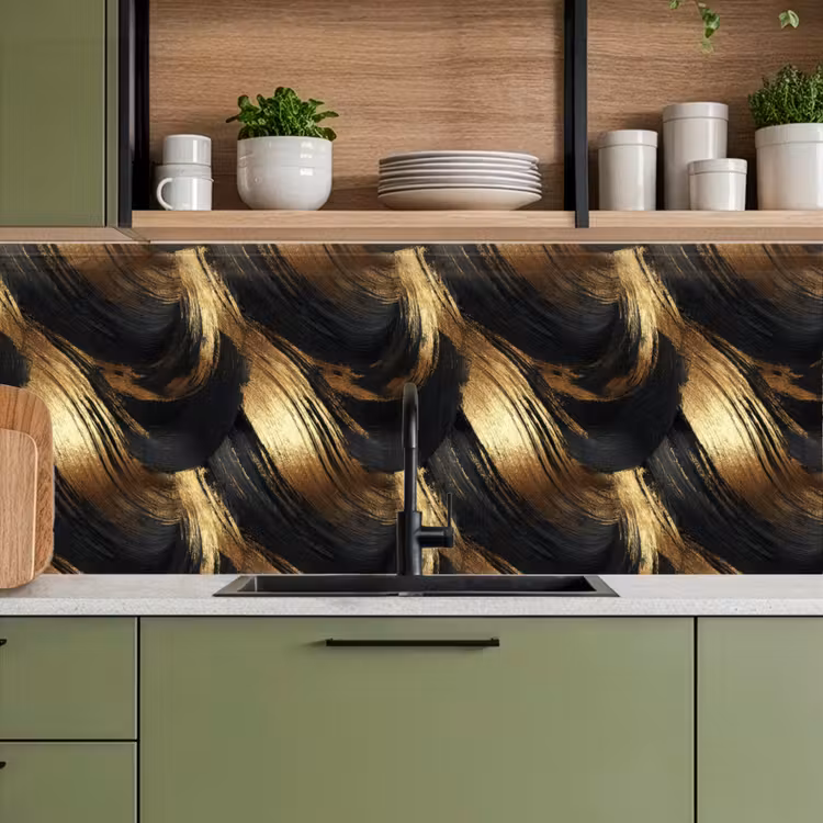 Schienale cucina - Pennellate - Astratto - Oro - Nero — 8
