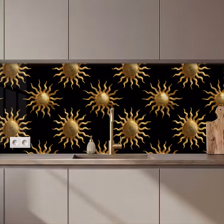 Schienale cucina - Sole - Motivo - Lusso - Oro - Nero — 1
