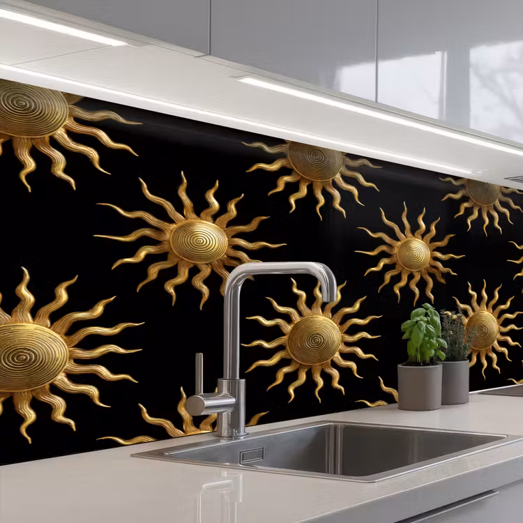 Schienale cucina - Sole - Motivo - Lusso - Oro - Nero — 2