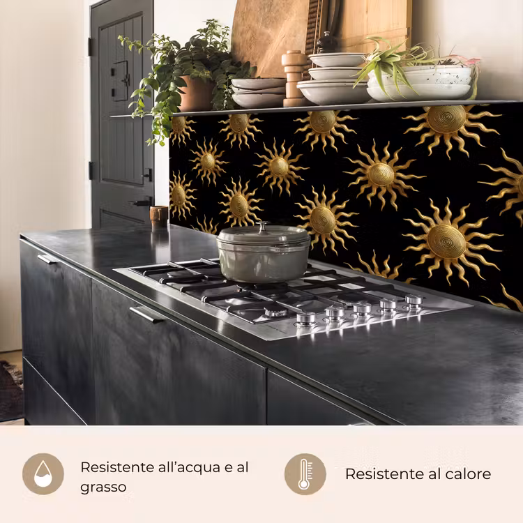 Schienale cucina - Sole - Motivo - Lusso - Oro - Nero — 5