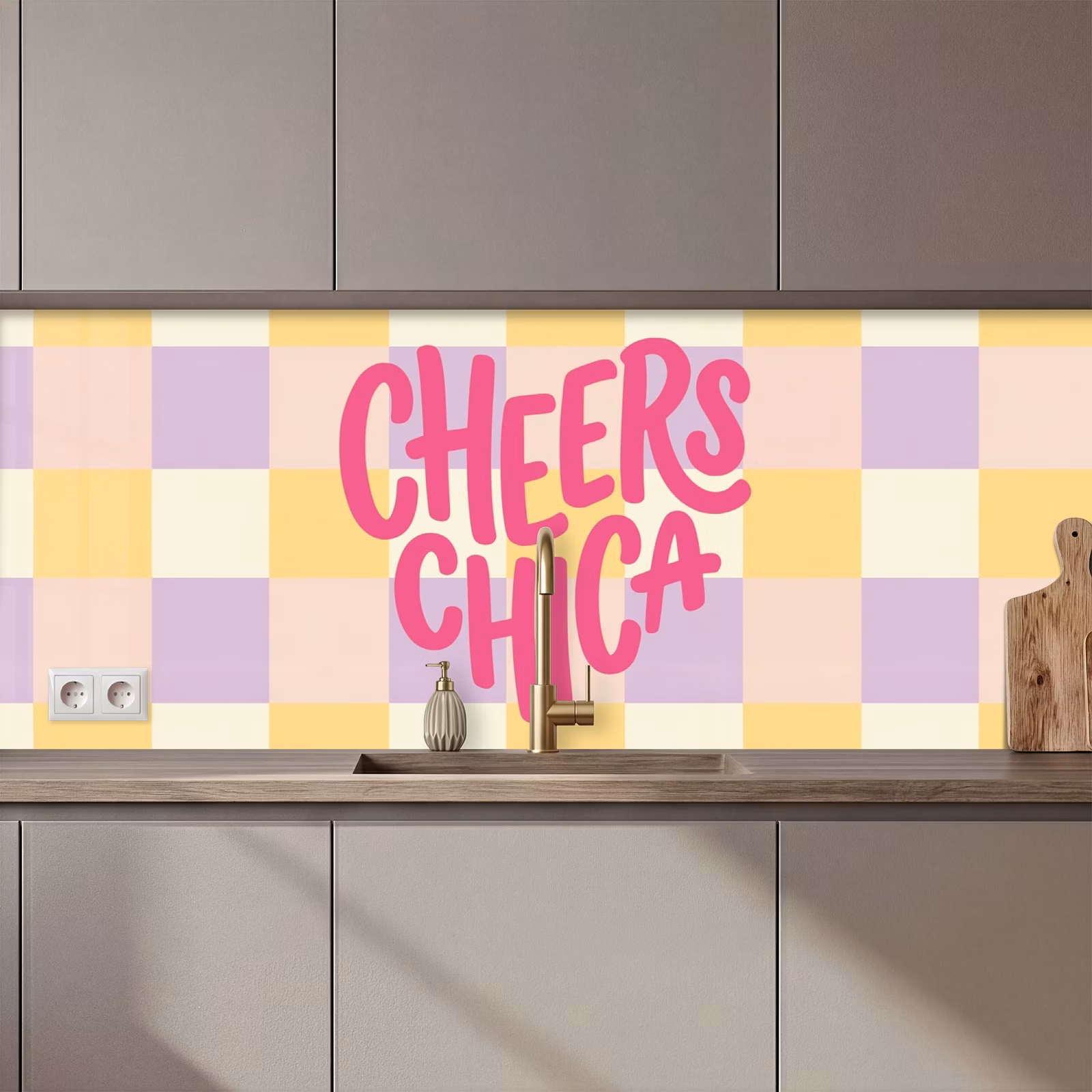 Schienale cucina - Cheers Chica - A quadretti - Lilla - Giallo — 1