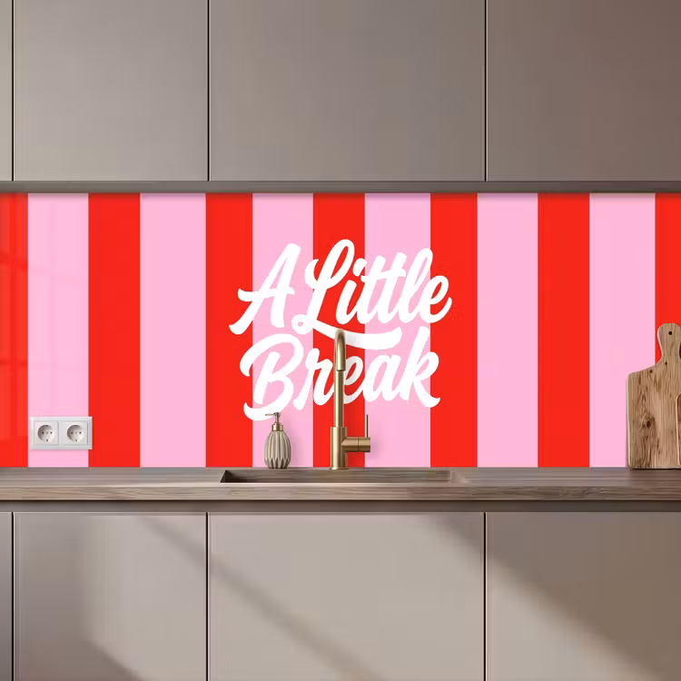 Schienale cucina - A Little Break - A righe - Rosso - Rosa — 1