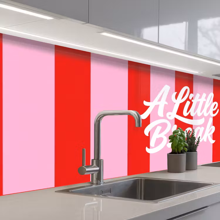 Schienale cucina - A Little Break - A righe - Rosso - Rosa — 2