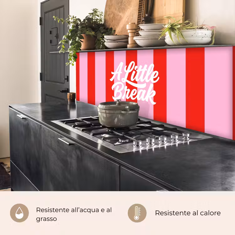 Schienale cucina - A Little Break - A righe - Rosso - Rosa — 5