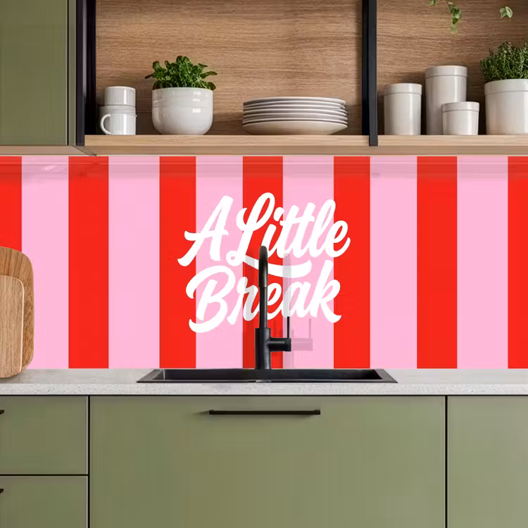 Schienale cucina - A Little Break - A righe - Rosso - Rosa — 8