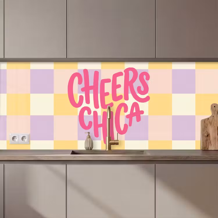Schienale cucina - Cheers Chica - A quadretti - Lilla - Giallo — 1