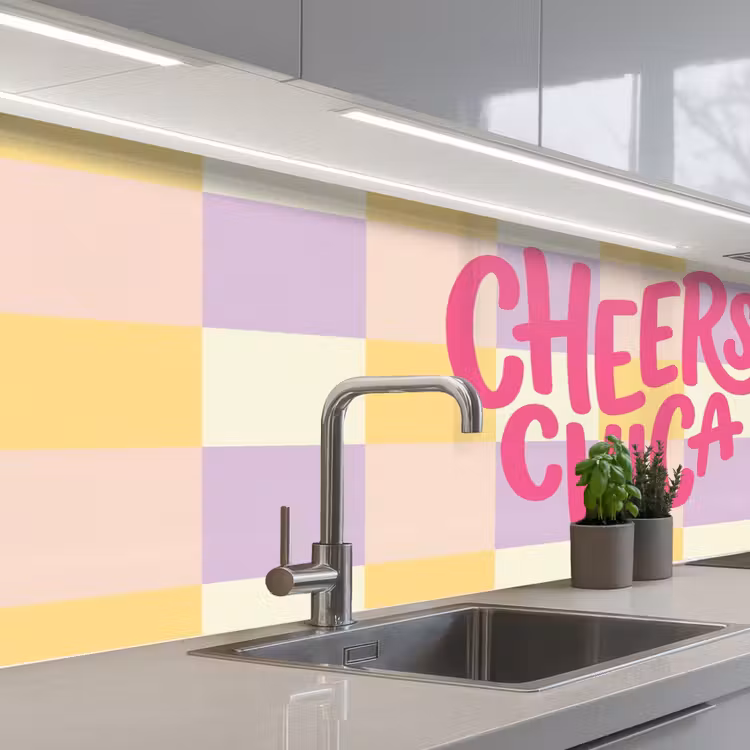Schienale cucina - Cheers Chica - A quadretti - Lilla - Giallo — 2