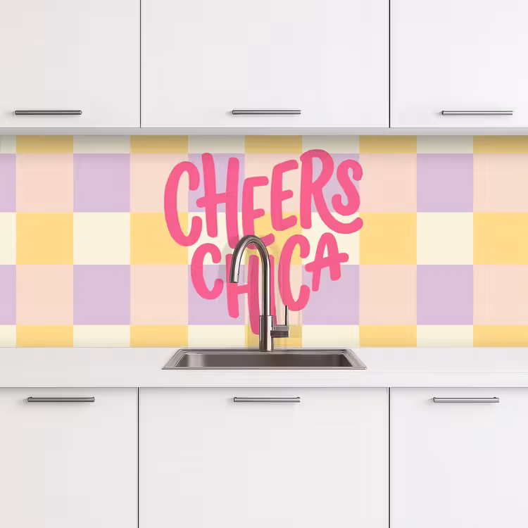 Schienale cucina - Cheers Chica - A quadretti - Lilla - Giallo — 4