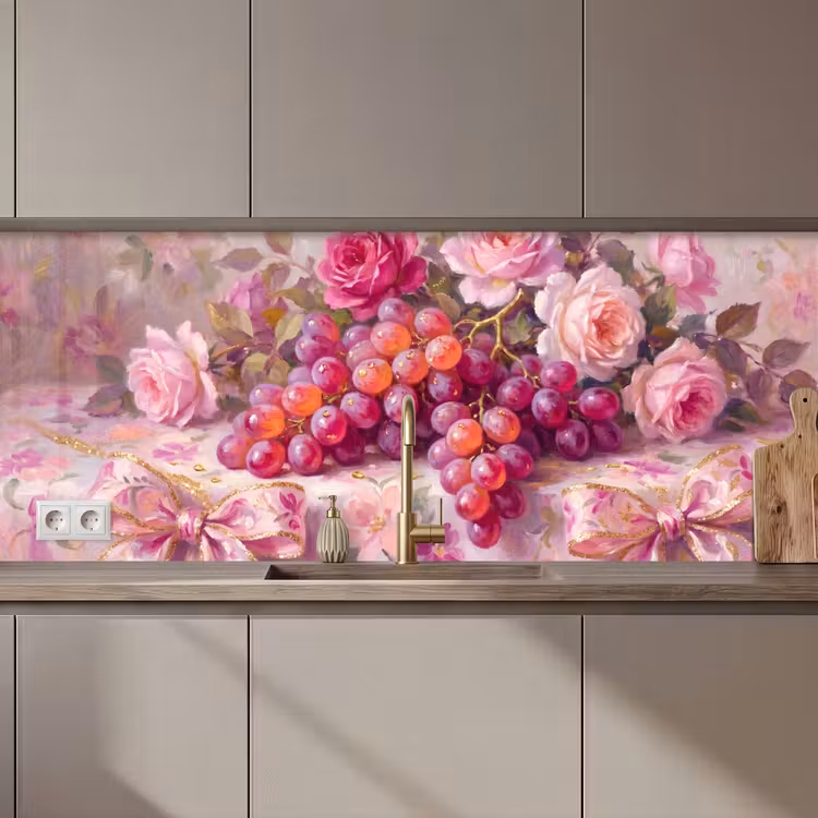 Schienale cucina - Cibo - Fiori - Natura morta - Rosa - Oro — 1