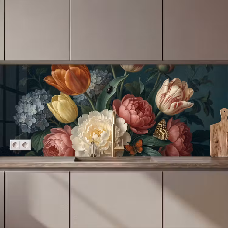 Schienale cucina - Fiori - Bouquet - Natura - Classico - Scuro — 1