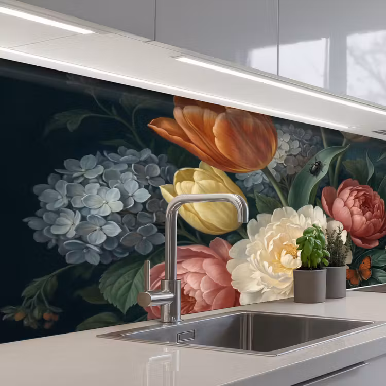 Schienale cucina - Fiori - Bouquet - Natura - Classico - Scuro — 2