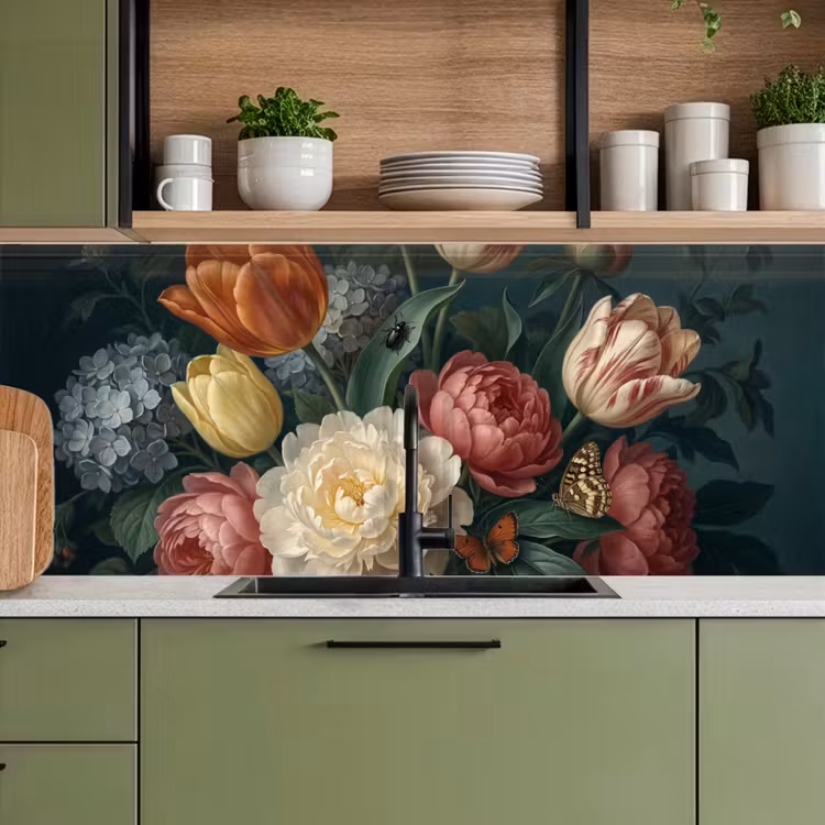 Schienale cucina - Fiori - Bouquet - Natura - Classico - Scuro — 8