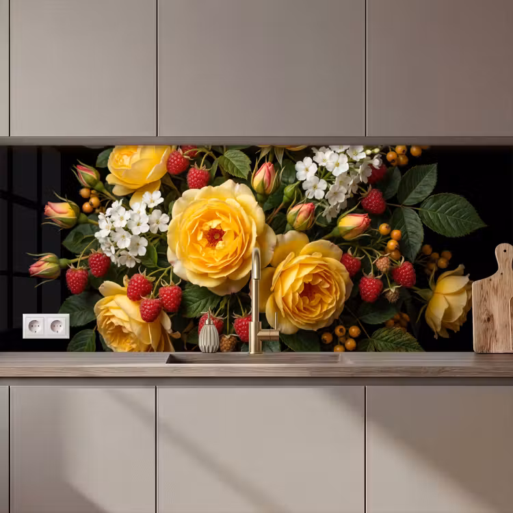 Schienale cucina - Fiori - Mazzo - Natura - Classico - Giallo — 1