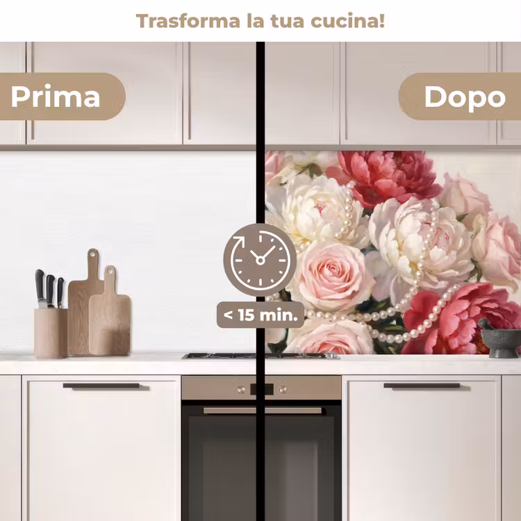 Schienale cucina - Fiori - Perle - Romanticismo - Classico - Rosa — 3