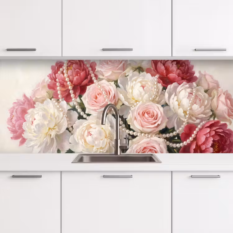 Schienale cucina - Fiori - Perle - Romanticismo - Classico - Rosa — 4