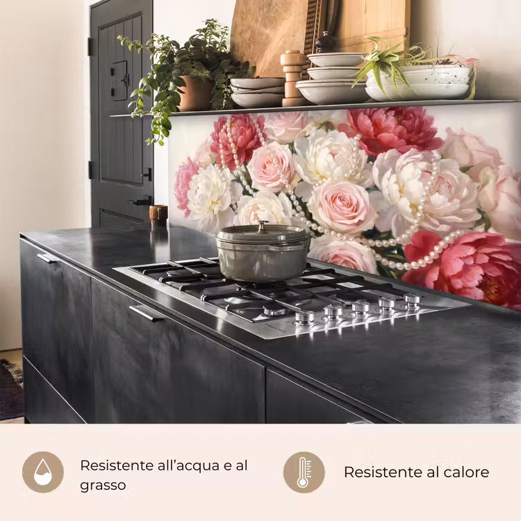 Schienale cucina - Fiori - Perle - Romanticismo - Classico - Rosa — 5