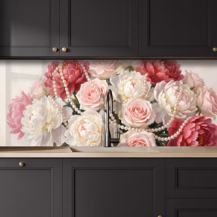 Schienale cucina - Fiori - Perle - Romanticismo - Classico - Rosa — 6