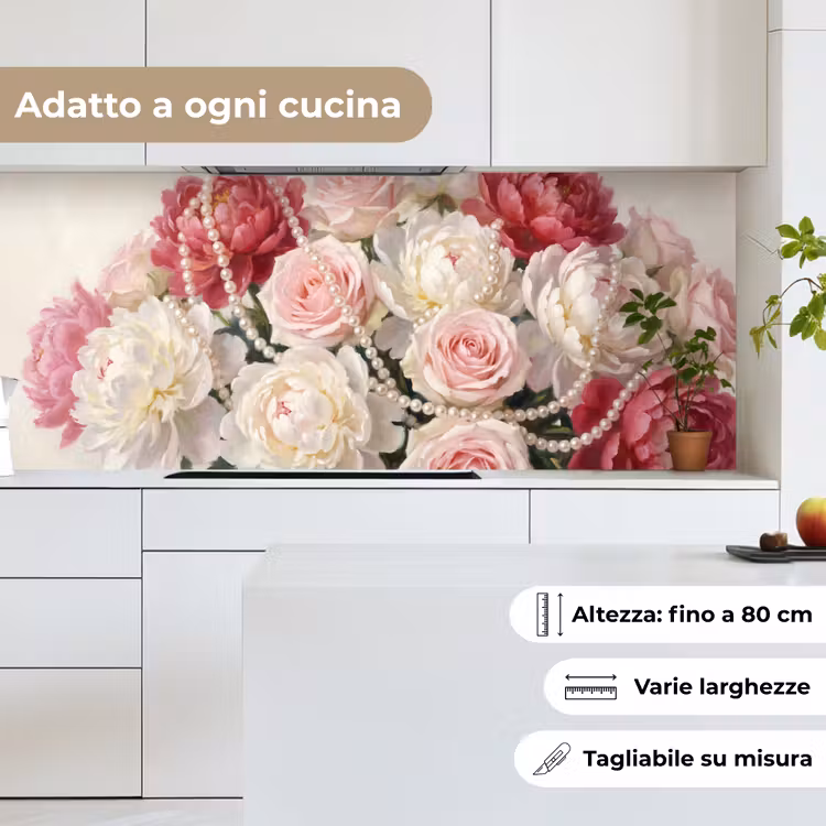 Schienale cucina - Fiori - Perle - Romanticismo - Classico - Rosa — 7