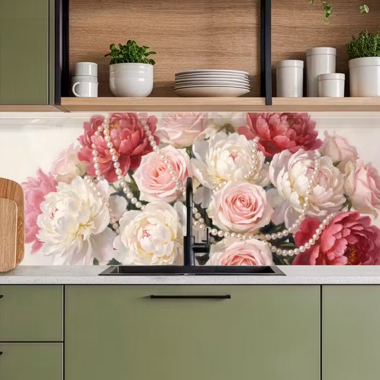 Schienale cucina - Fiori - Perle - Romanticismo - Classico - Rosa — 8