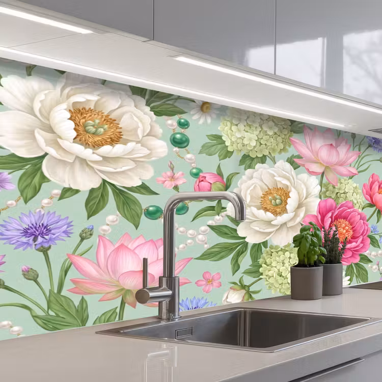 Schienale cucina - Fiori - Motivo - Botanico - Verde — 2