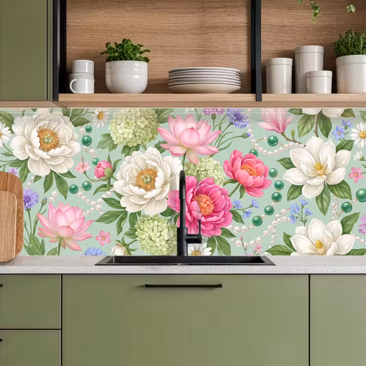 Schienale cucina - Fiori - Motivo - Botanico - Verde — 8