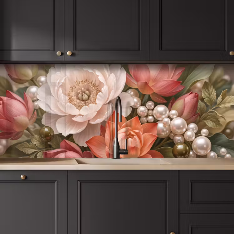 Schienale cucina - Fiori - Perle - Elegante - Rosa - Bianco — 6