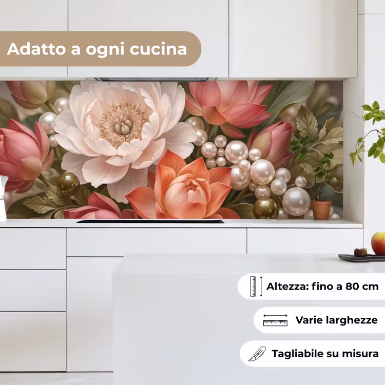 Schienale cucina - Fiori - Perle - Elegante - Rosa - Bianco — 7