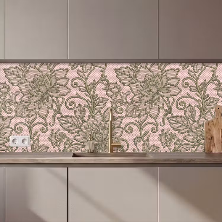 Schienale cucina - Fiori - Pizzo - Motivo - Classico - Verde — 1