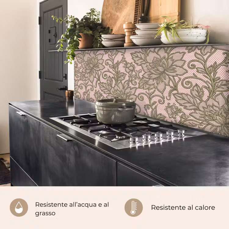 Schienale cucina - Fiori - Pizzo - Motivo - Classico - Verde — 5