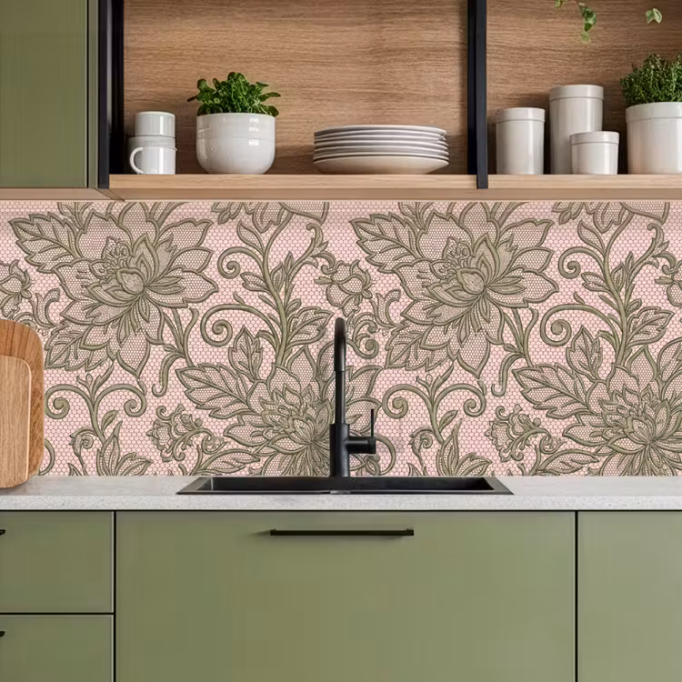 Schienale cucina - Fiori - Pizzo - Motivo - Classico - Verde — 8