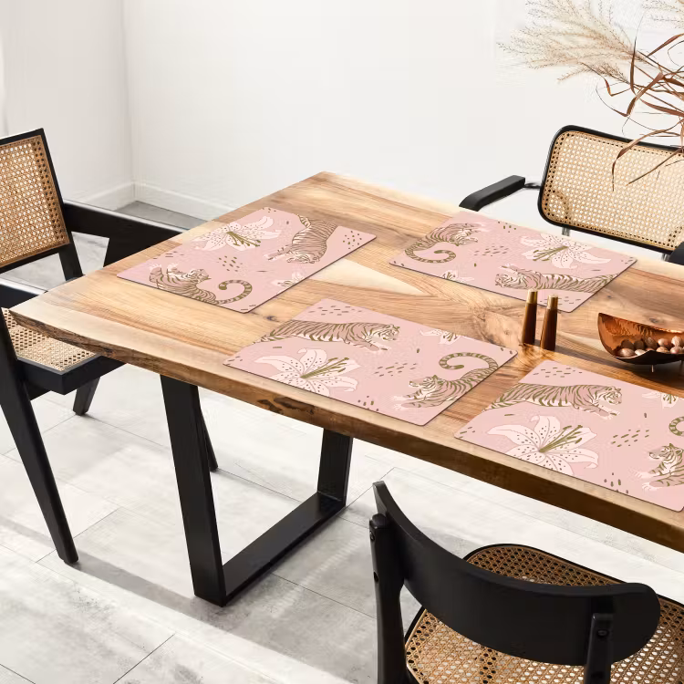 Tovaglietta – 6 pezzi - Gatto - Che salta - Fiori - Astratto - Rosa — 4