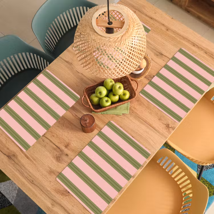 Tovaglietta – 6 pezzi - Motivo - Righe - Astratto - Rosa - Verde — 3
