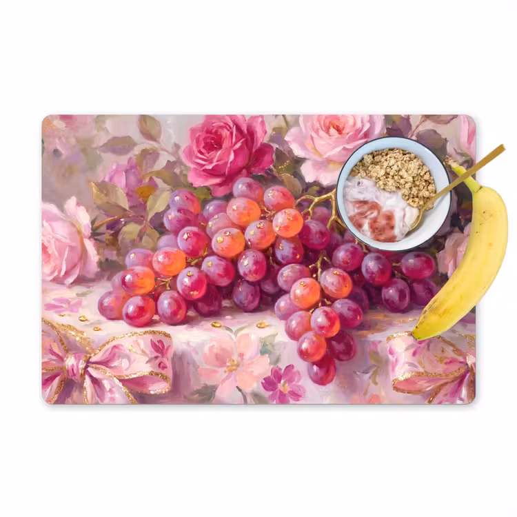 Tovaglietta – 6 pezzi - Cibo - Fiori - Natura morta - Rosa - Oro — 1