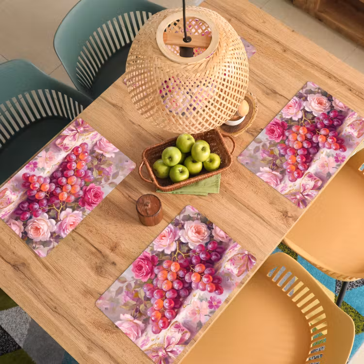 Tovaglietta – 6 pezzi - Cibo - Fiori - Natura morta - Rosa - Oro — 3
