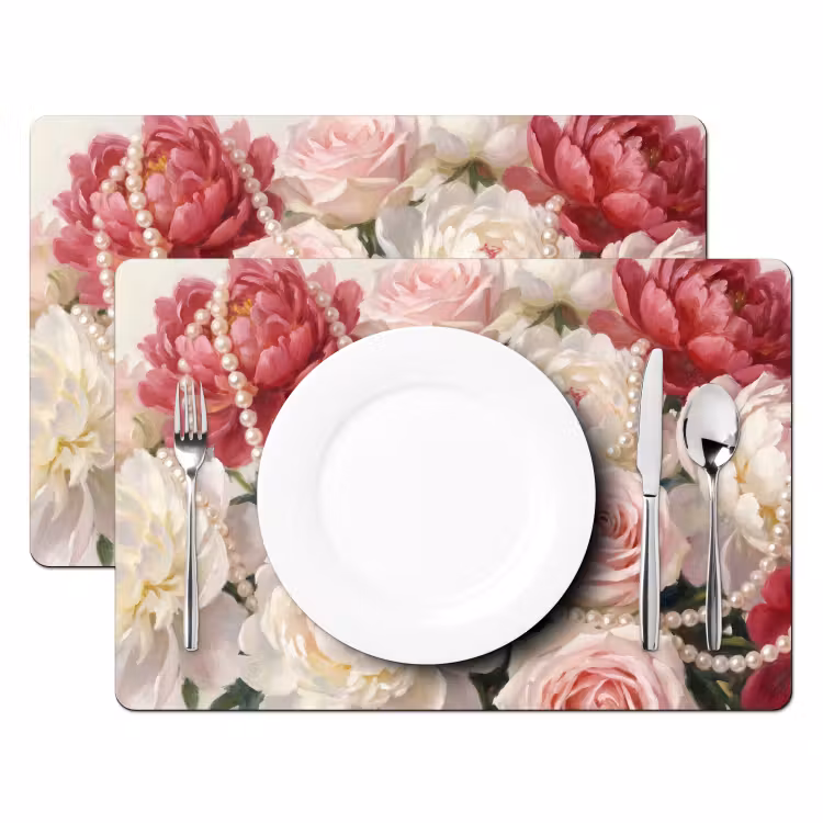Tovaglietta – 6 pezzi - Fiori - Perle - Romanticismo - Classico - Rosa — 2