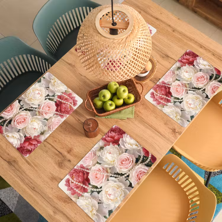 Tovaglietta – 6 pezzi - Fiori - Perle - Romanticismo - Classico - Rosa — 3
