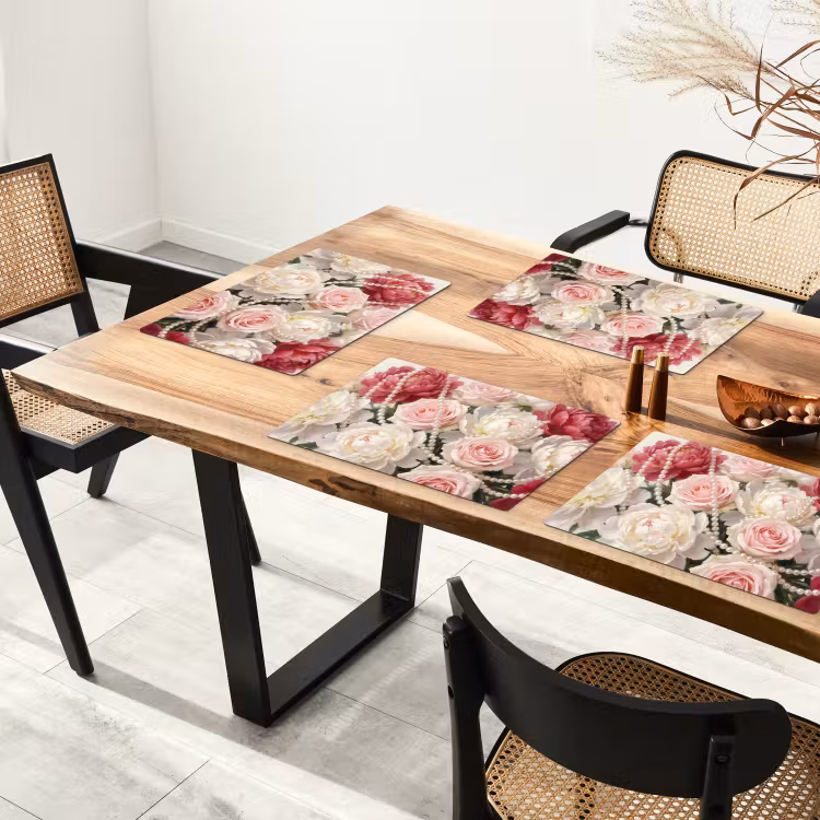 Tovaglietta – 6 pezzi - Fiori - Perle - Romanticismo - Classico - Rosa — 4